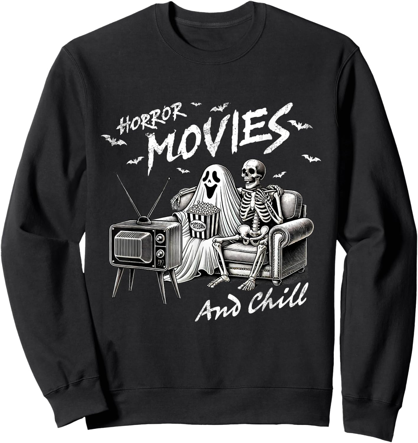 Funny Horror Movies And Chill Halloween Sweatshirt - Sweatshirt | Black