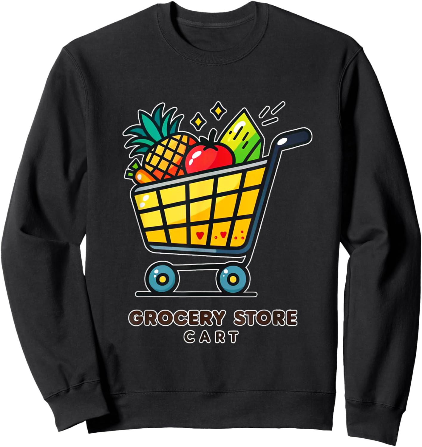 Bright Grocery Store Cart with Food Sweatshirt - Sweatshirt | Black