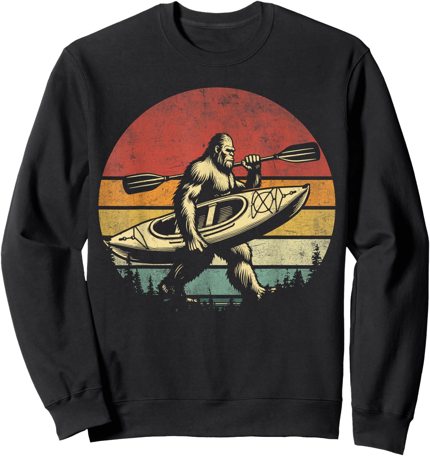 Funny Retro Bigfoot Kayaking Cool Vintage Sasquatch Kayaking , Small, Black Sweatshirt - Sweatshirt | Black