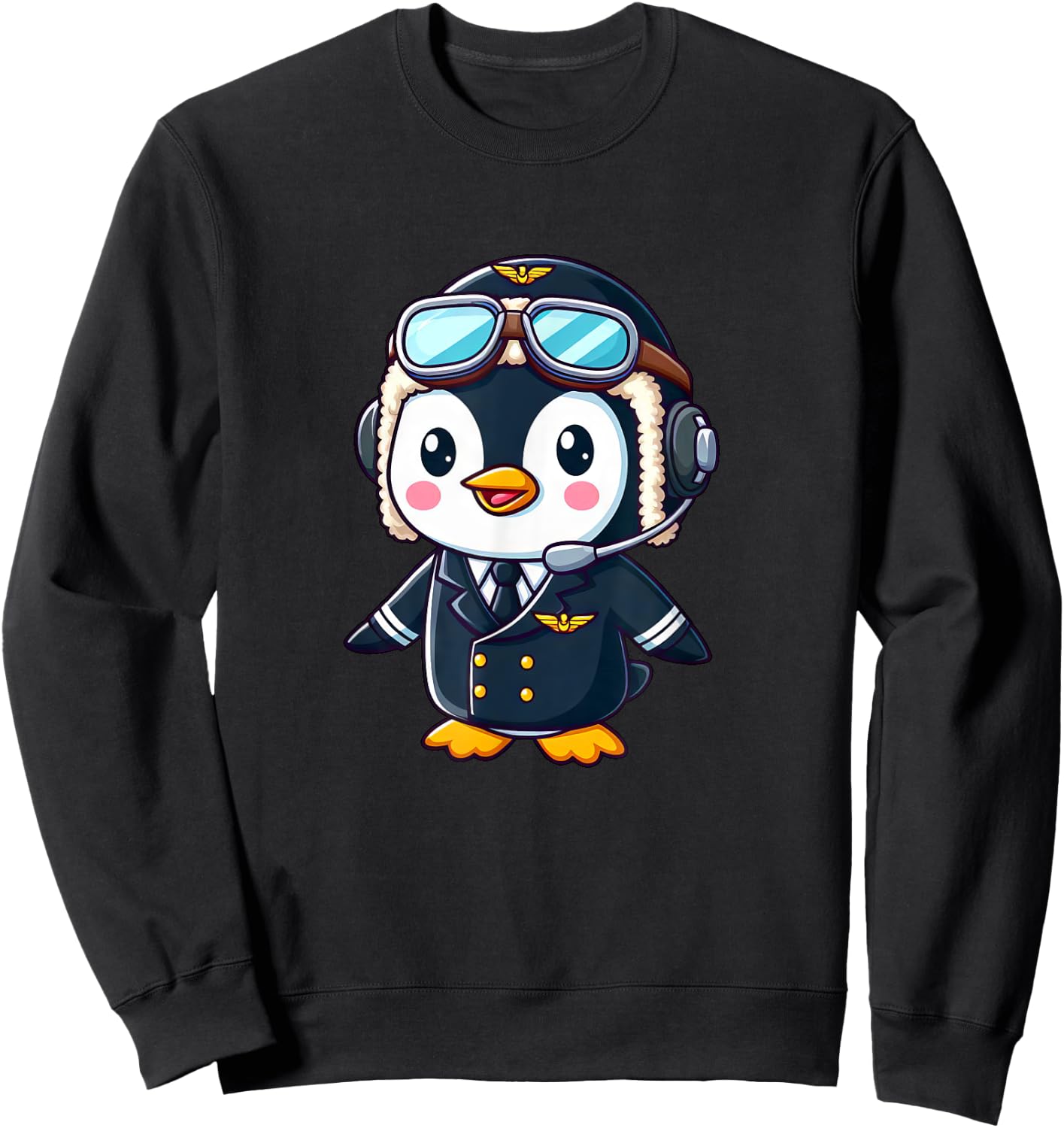 Penguin Cartoon Pilot Flying Airplane Sweatshirt - Sweatshirt | Black