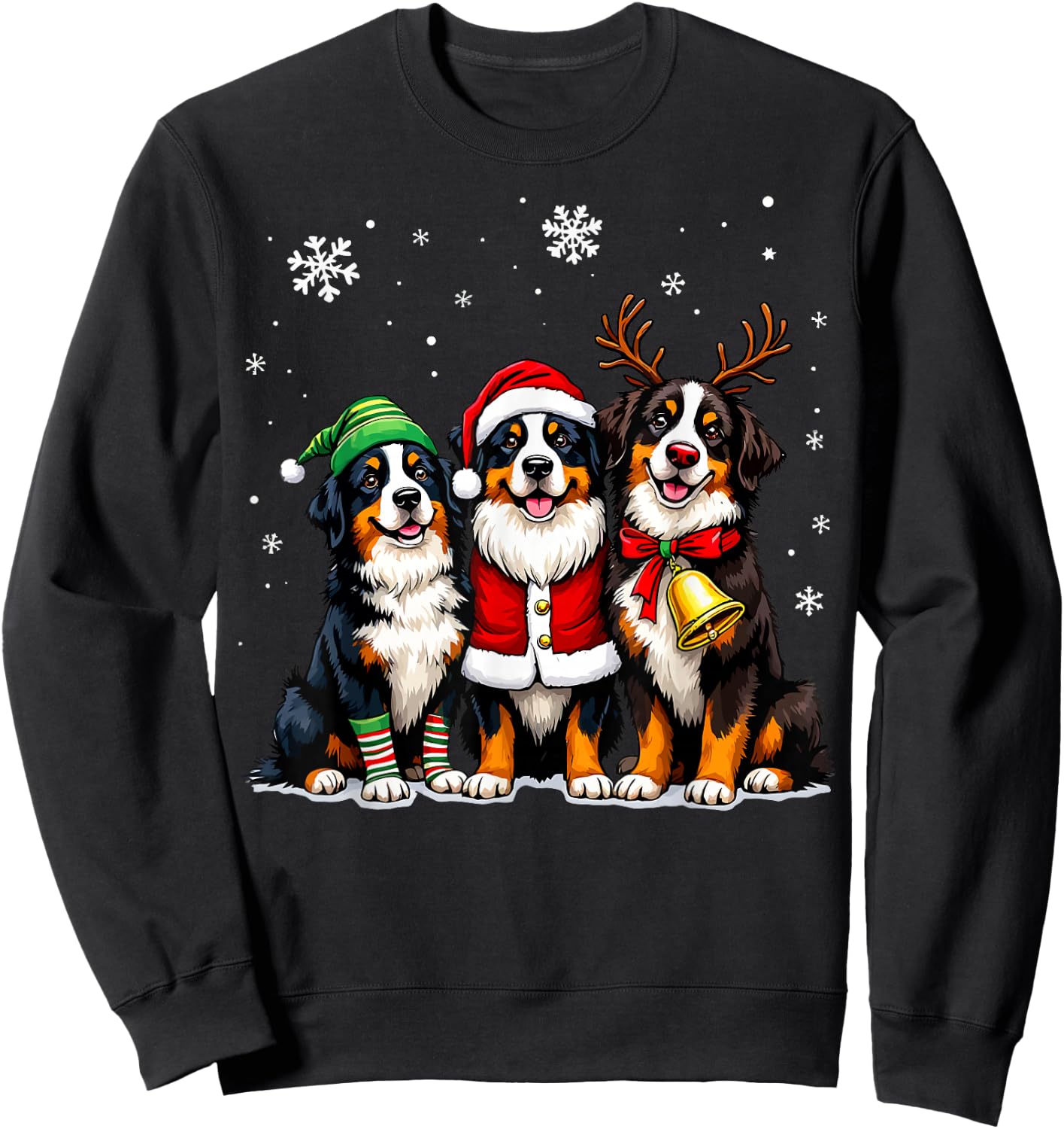 Bernese Mountain Dog Christmas Dogs Funny Santa Reindeer Elf Sweatshirt - Sweatshirt | Black