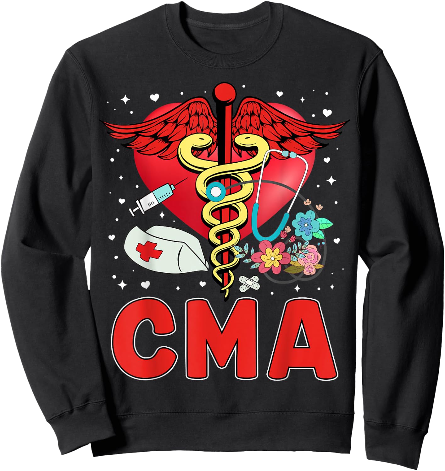Cute CMA Shirt Caduceus Stethoscope Heartbeat Sweatshirt - Sweatshirt | Black