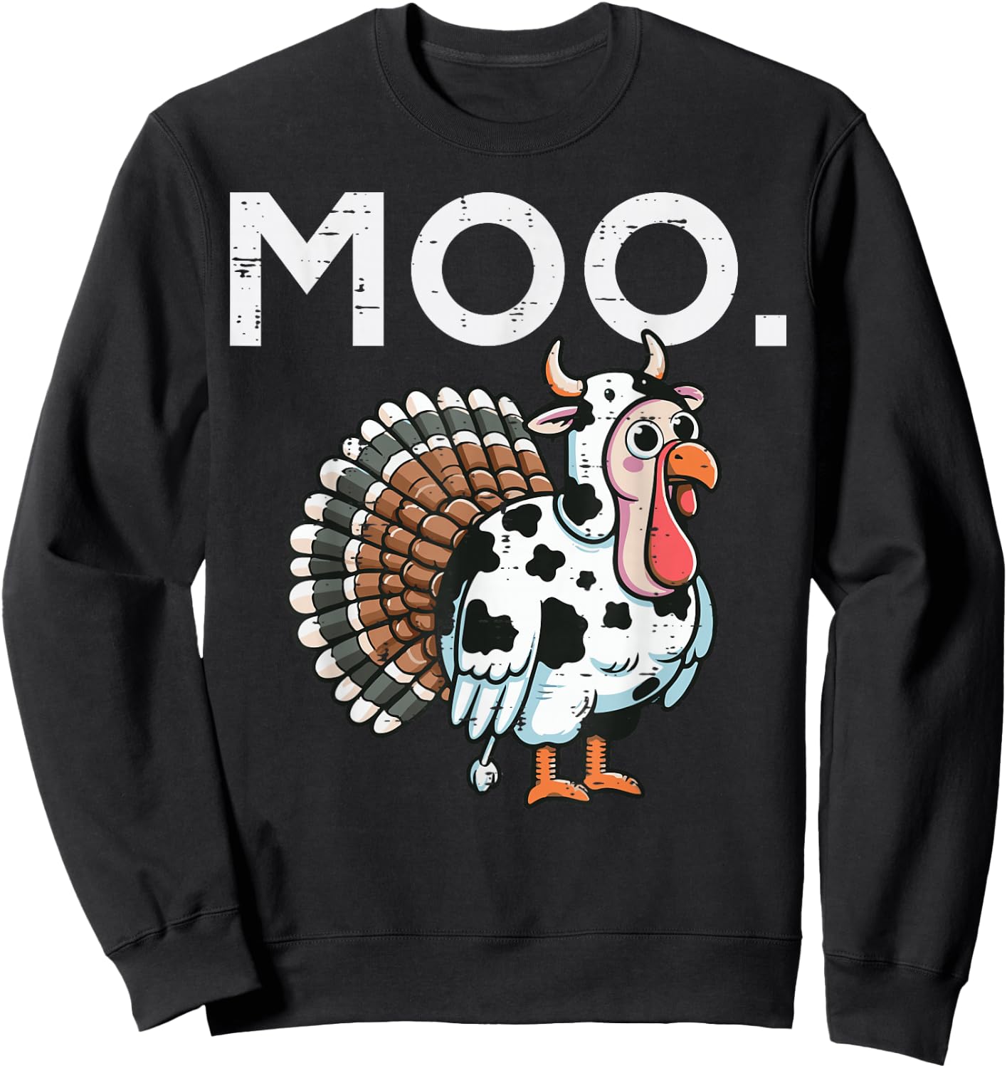 Thanksgiving Moo Turkey Cow Funny Fall Farm Men Women Kids Sweatshirt - Sweatshirt | Black
