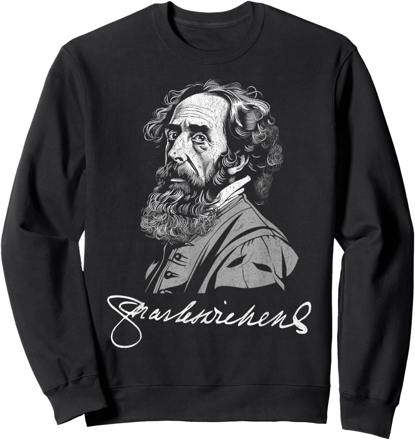 Charles Dickens with Signature For Literature Fans Sweatshirt - Sweatshirt | Black