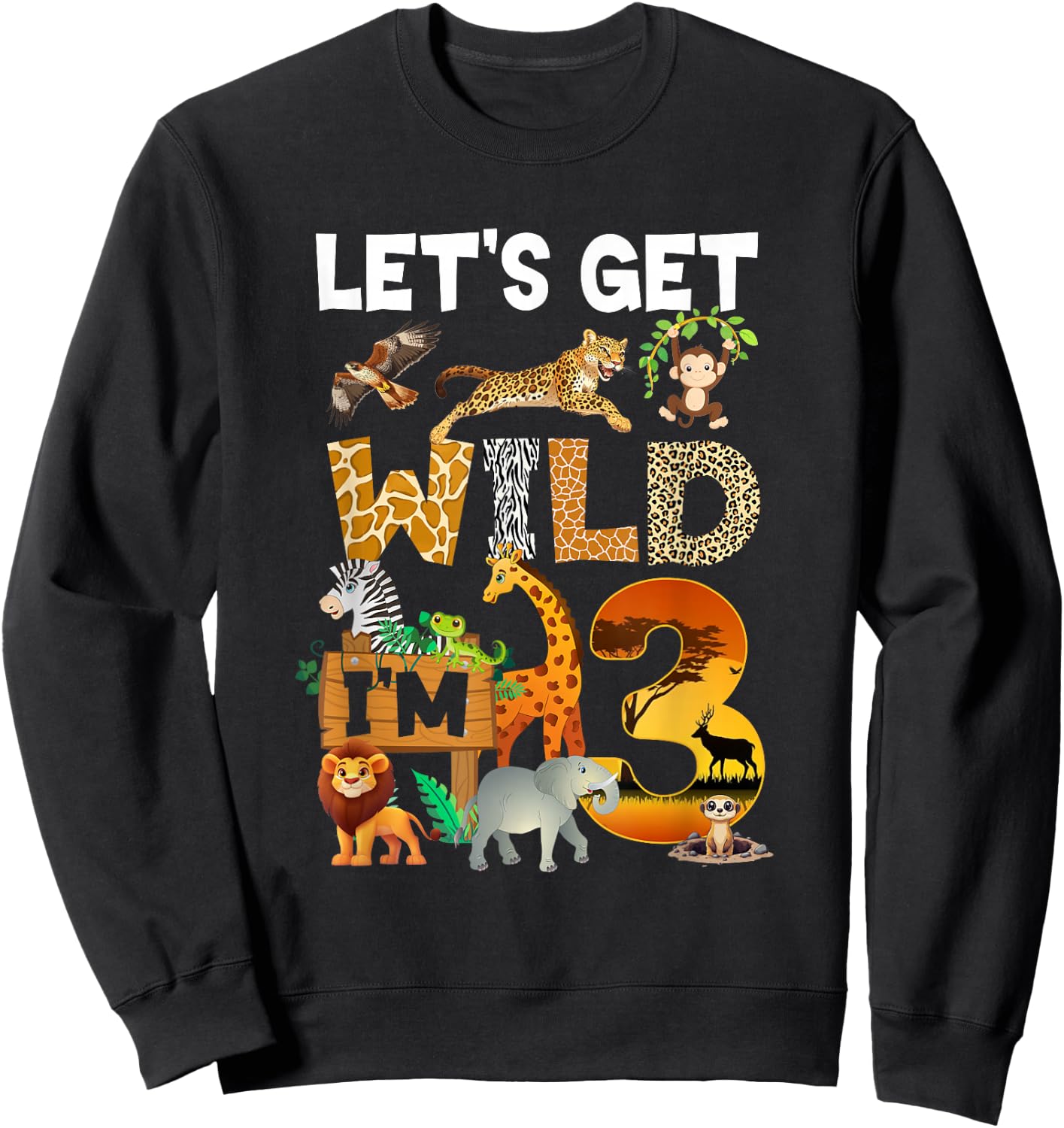 3 Year Old Zoo Birthday Safari Jungle Animal 3Rd Bday Sweatshirt - Sweatshirt | Black