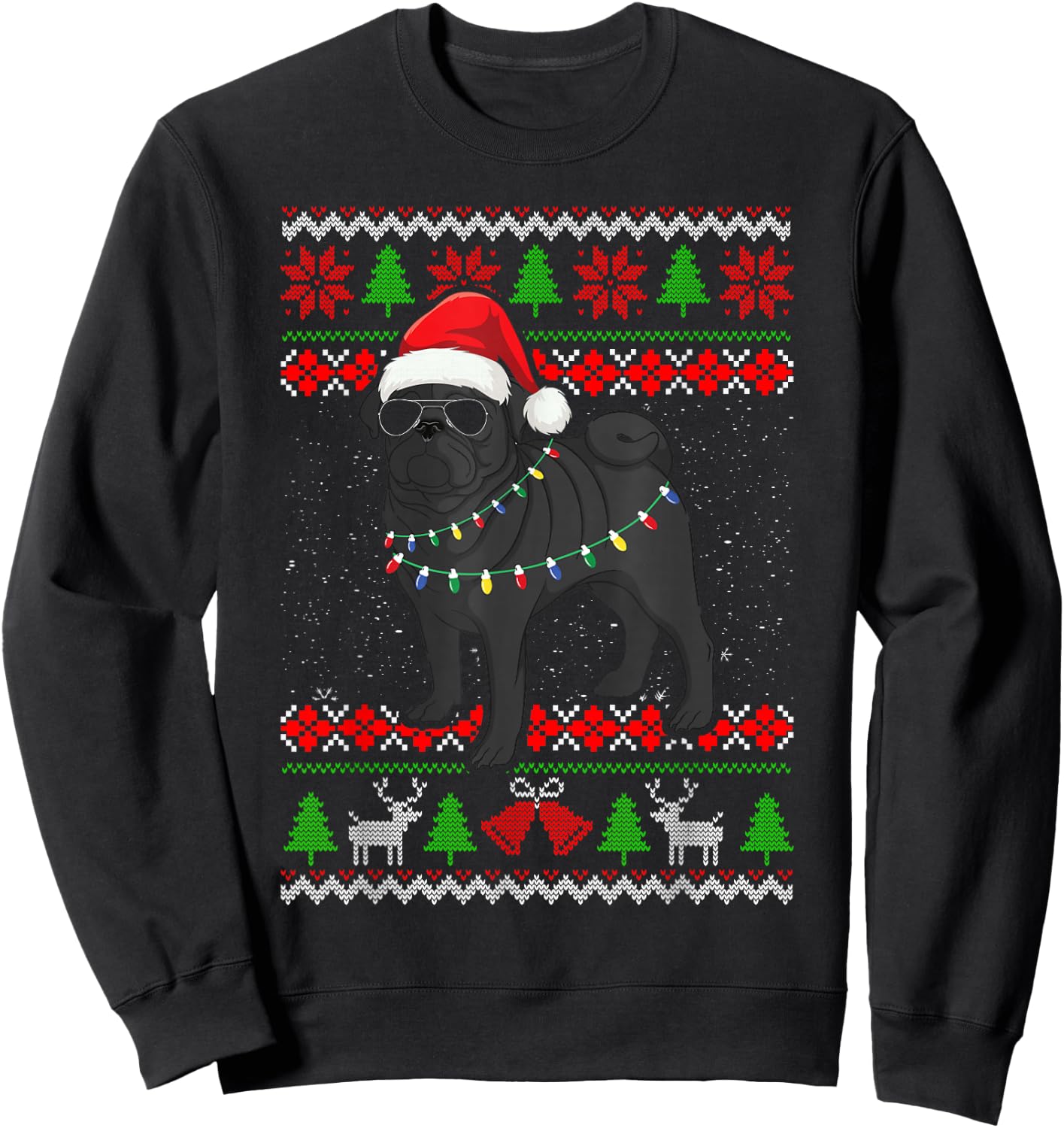 Black Pug Christmas Tree Dog Mom Dad Ugly Sweater Christmas Sweatshirt - Sweatshirt | Black