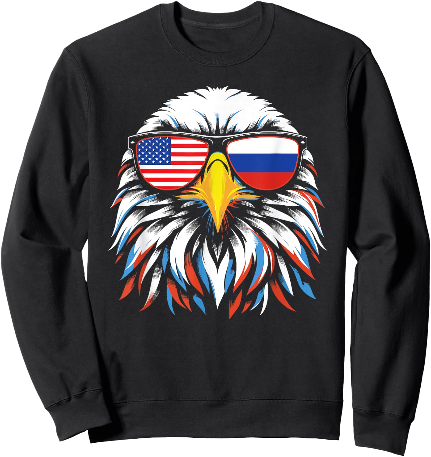Russia USA Flag Half Russian American Patriotic Eagle Kids Men Sweatshirt - Sweatshirt | Black