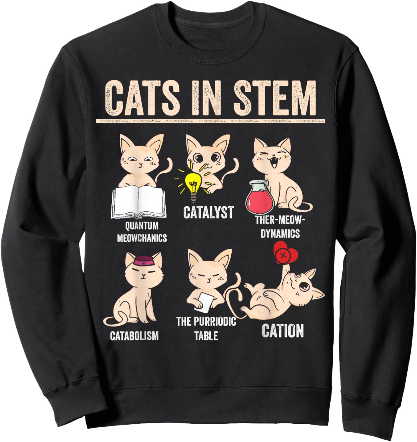Science Meme Cats in Stem Funny Teacher Cat Lover Scientist Sweatshirt - Sweatshirt | Black