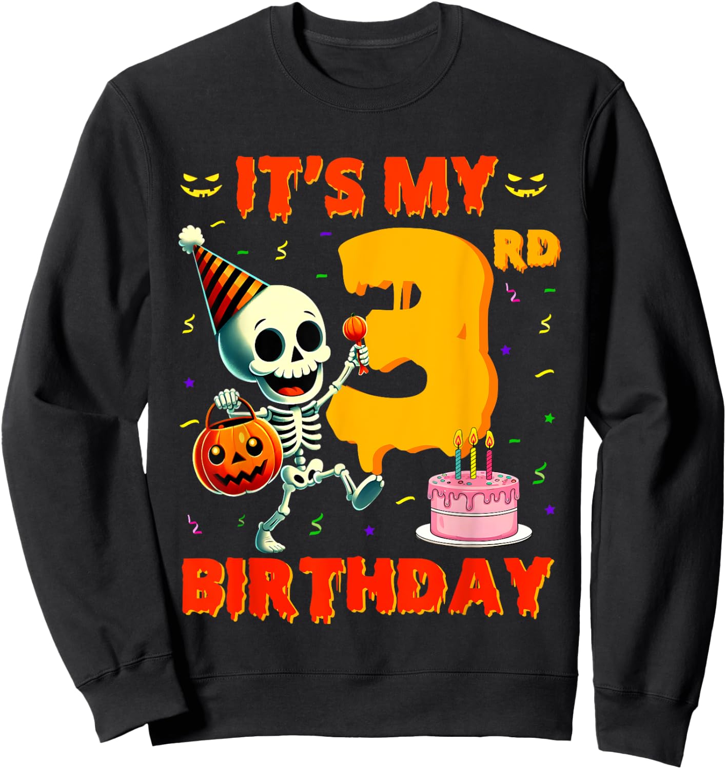 Kids Boo It's My 3rd Birthday Halloween Skeleton 3 Years Old Sweatshirt - Sweatshirt | Black