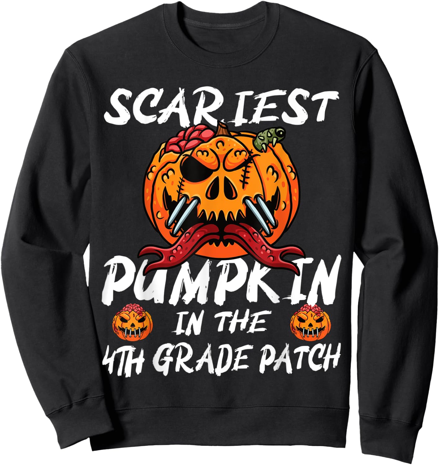 Kids Scariest Pumpkin 4th Grade Patch School Halloween Boy Sweatshirt - Sweatshirt | Black
