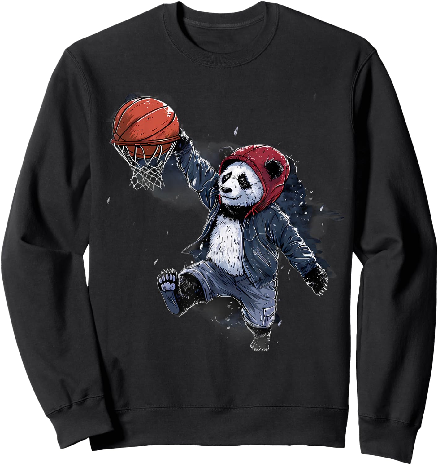 Basketball Slam Dunk Panda Bear Artwork Basketball Lover Sweatshirt - Sweatshirt | Black