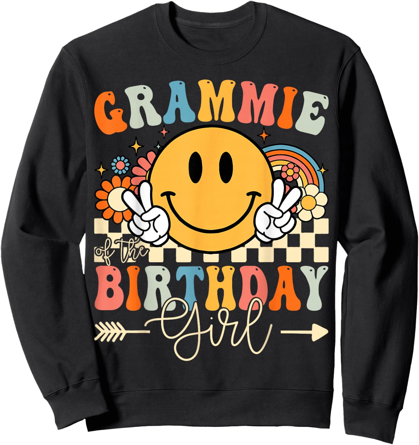 Grammie Of The Birthday Girl Groovy Retro Vintage Sweatshirt - Sweatshirt | Black