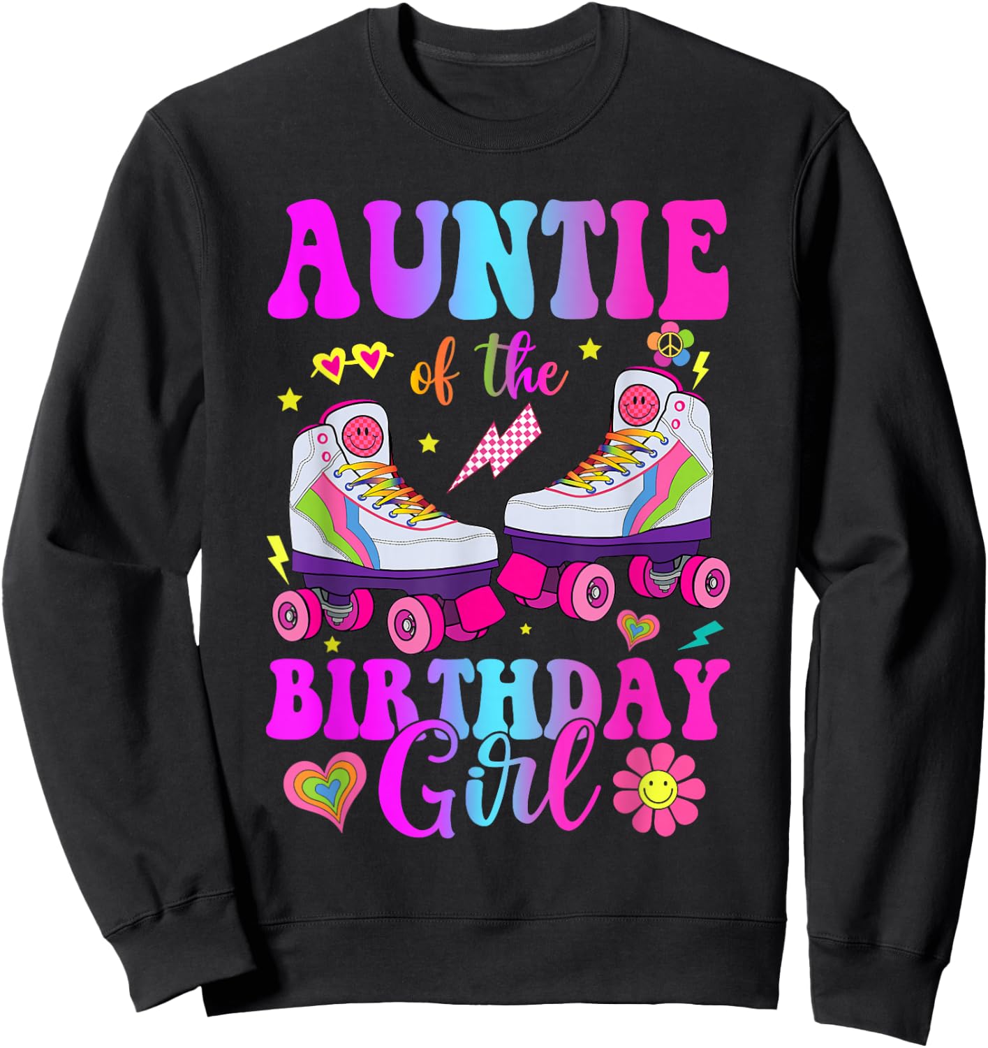 Let's Roll Auntie of the Birthday girl Roller Skate Birthday Sweatshirt - Sweatshirt | Black