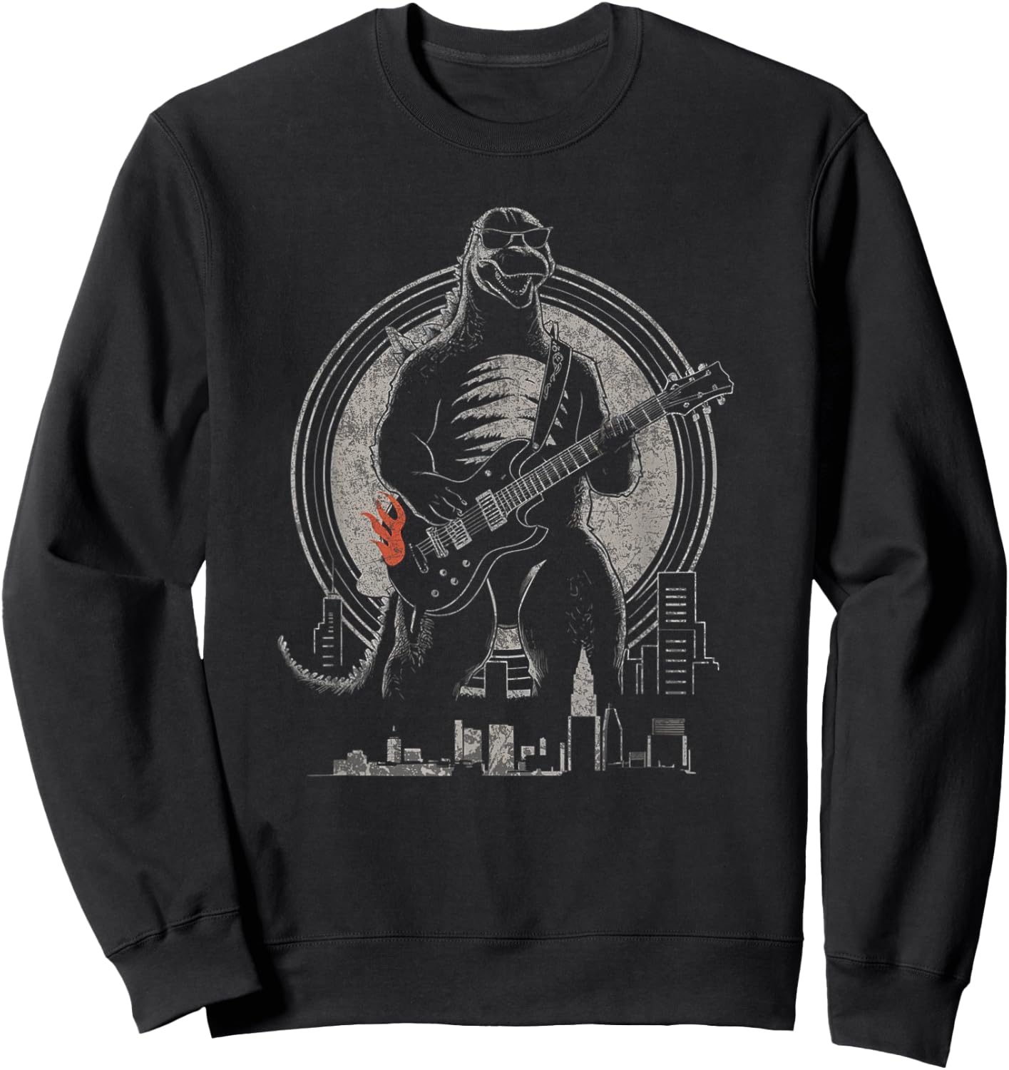 Theater Of Oneness - Music Dinosaur Guitar Funny Vintage Guitar Graphic Rock Guitarist , Small, Black Sweatshirt - Sweatshirt | Black