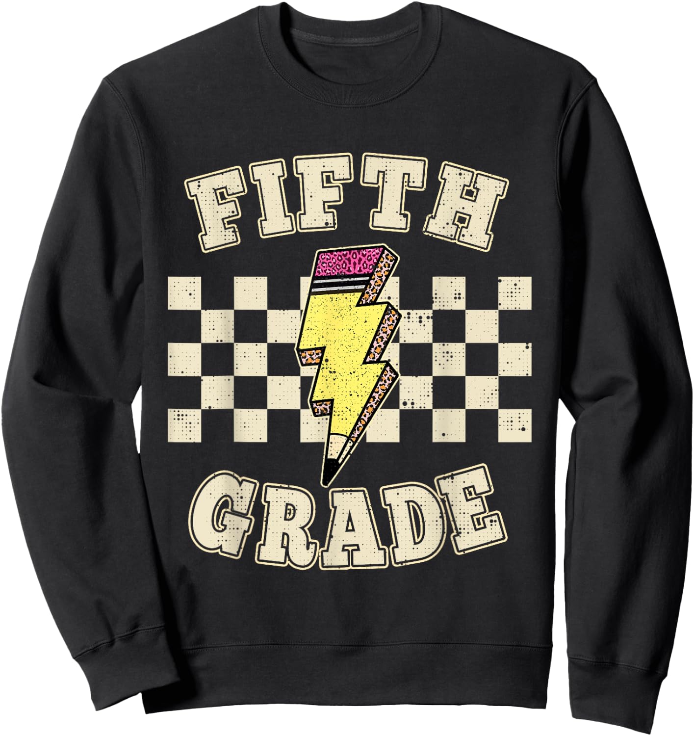 Retro 5th Fifth Grade Teacher Lightning Bolt Teacher Kids Sweatshirt - Sweatshirt | Black