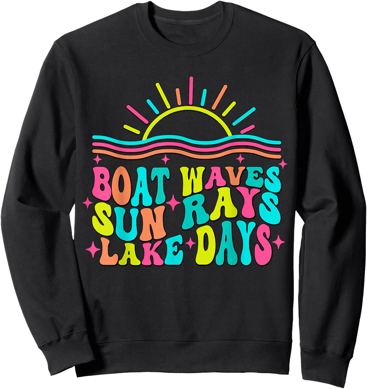 Boat Waves Sun Rays Lake Days Retro Summer vacation Sweatshirt - Sweatshirt | Black