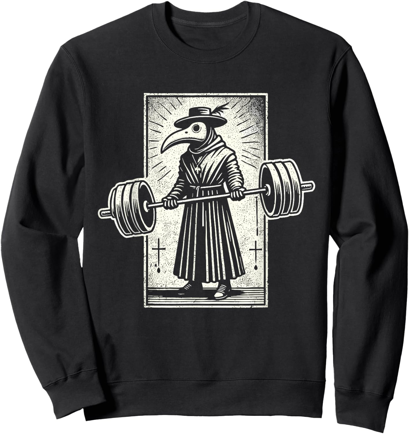 Plague Doctor Weightlifting Funny Retro Vintage Gym Workout Sweatshirt - Sweatshirt | Black
