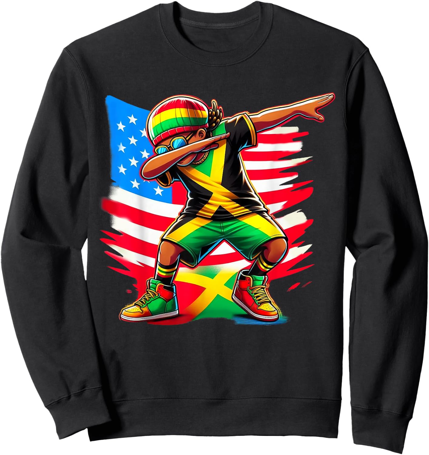 Half American Half Jamaican Boy Patriotic 4th of July Sweatshirt - Sweatshirt | Black