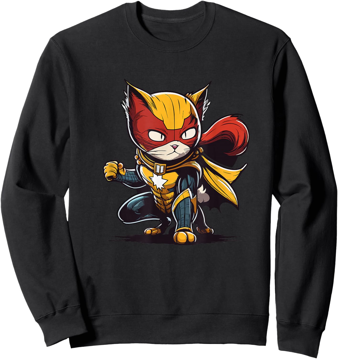 Colourful Superhero Cat - Heroic Paw Fun Sweatshirt - Sweatshirt | Black