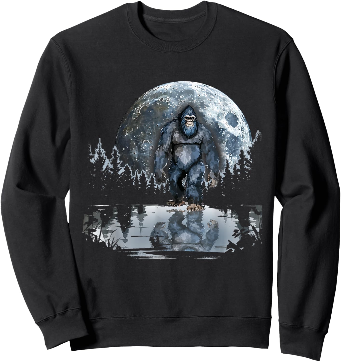 Bigfoot Sasquatch Full Moon In The Forest Women Kids Sweatshirt - Sweatshirt | Black