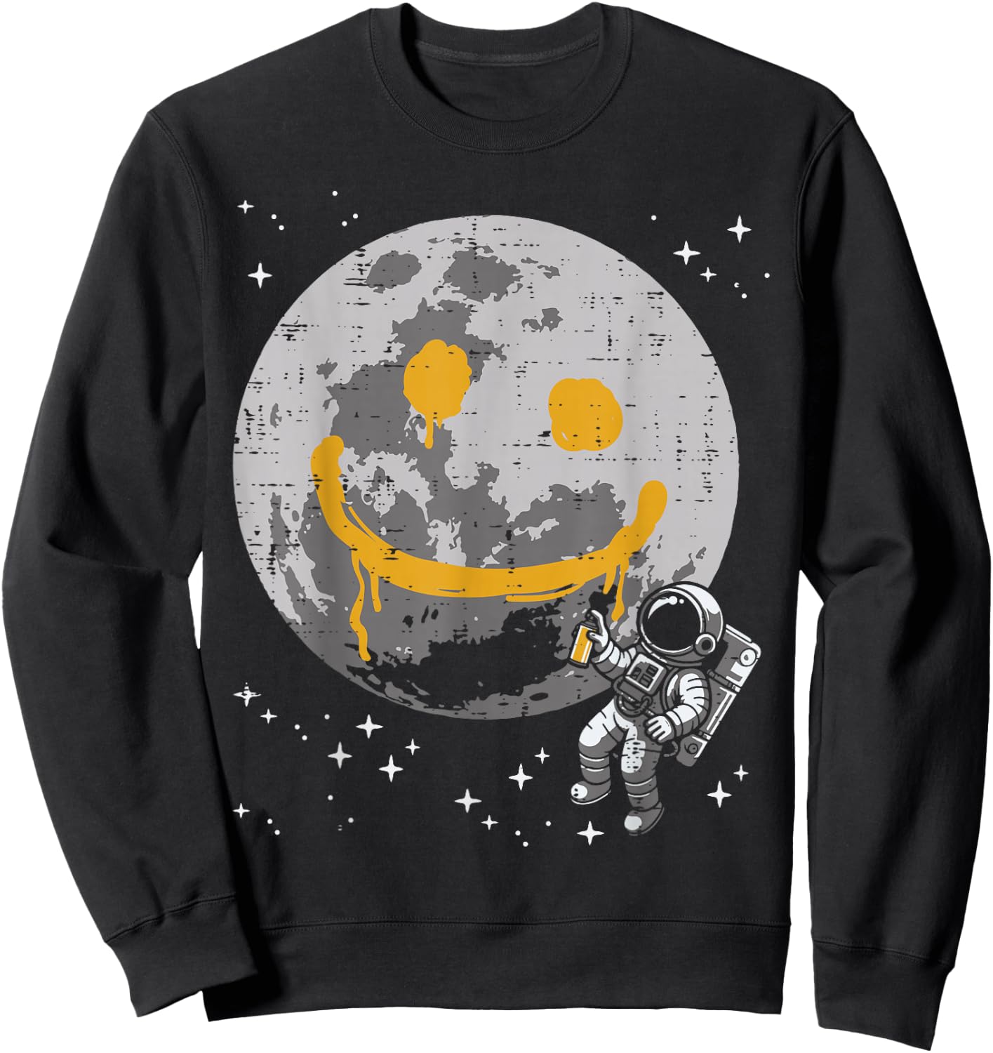 Astronaut Spray Paint Moon Smile Face Space Kids Women Men Sweatshirt - Sweatshirt | Black