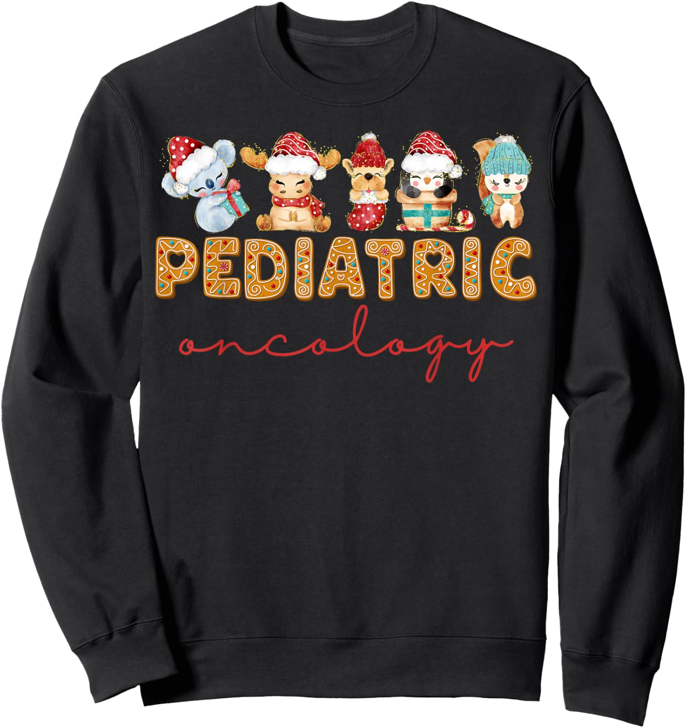 Pediatric Oncology Nurse Christmas Animal PEDS Oncologist Sweatshirt - Sweatshirt | Black