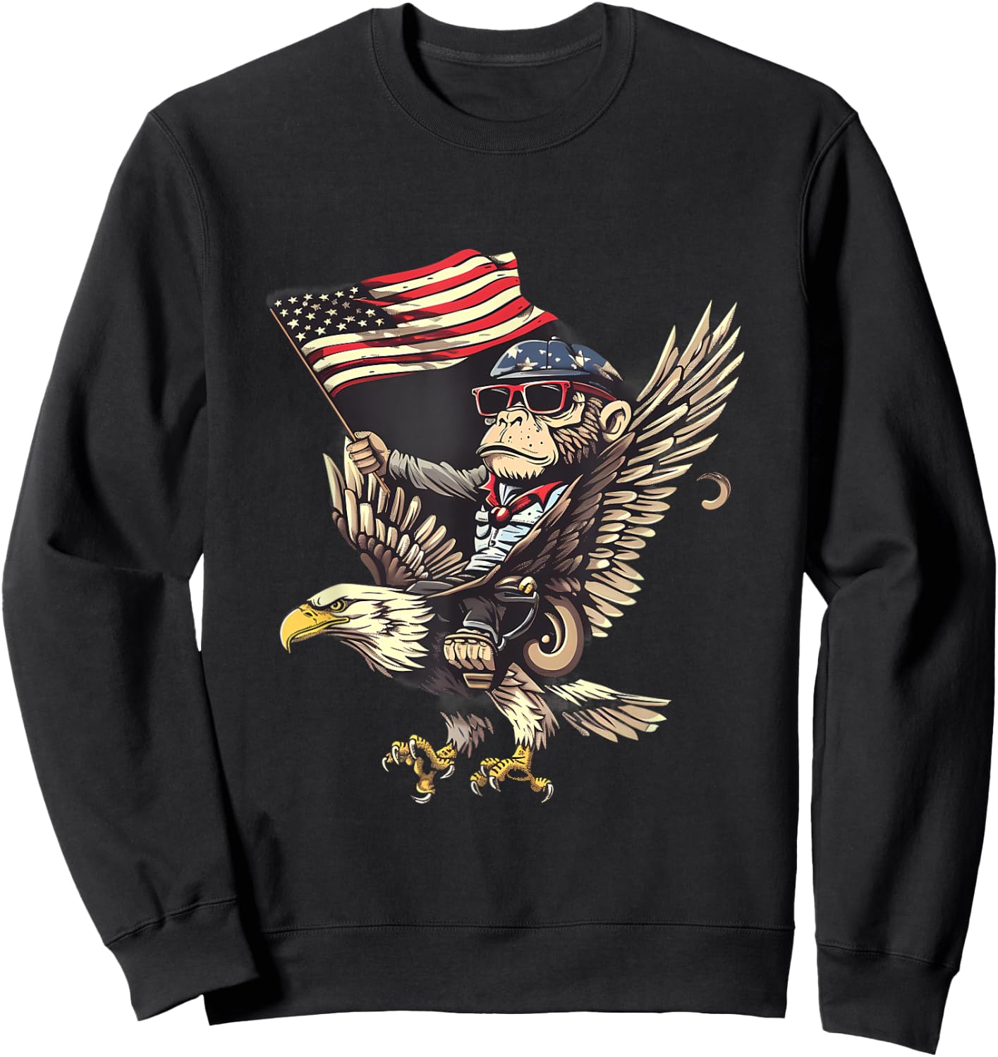 4th Of July Monkey Bald Eagle USA Fourth Of July America Sweatshirt - Sweatshirt | Black