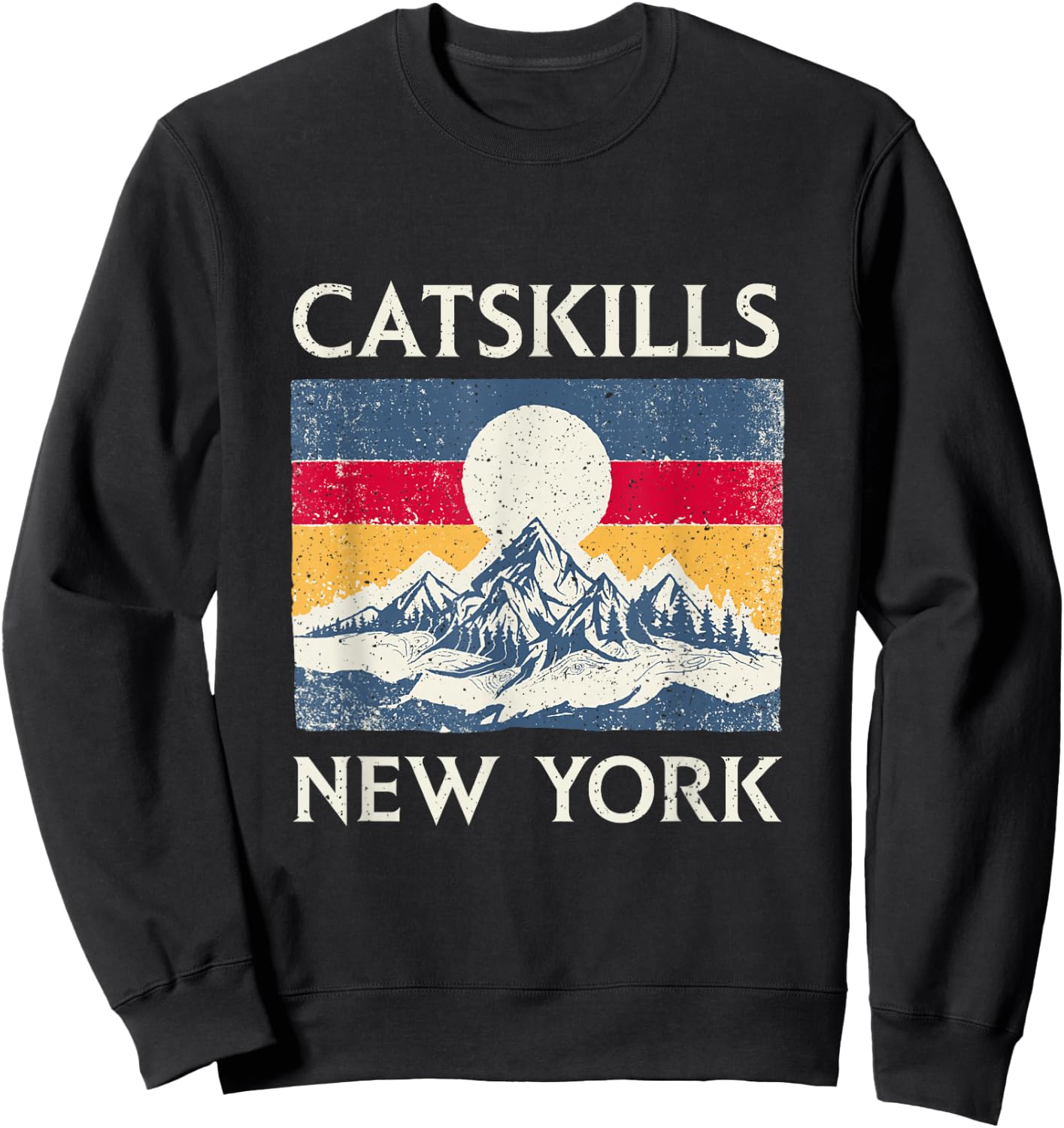 Vintage 70s 80s Sunset Mountain Catskills New York Hiking Sweatshirt - Sweatshirt | Black