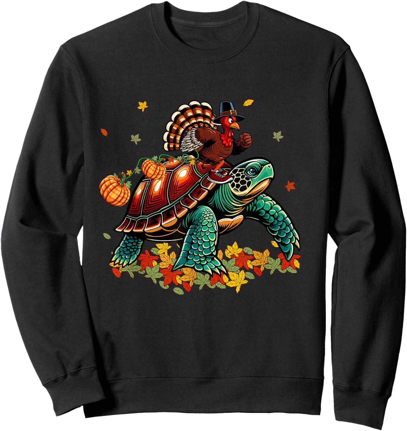Turkey Riding Turtle Thanksgiving Costume Kids Toddler Sweatshirt - Sweatshirt | Black