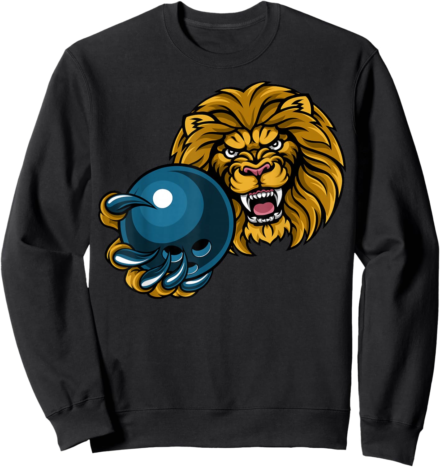 Lion Cartoon Sports Lions Team Mascot Holding Bowling Ball Sweatshirt - Sweatshirt | Black