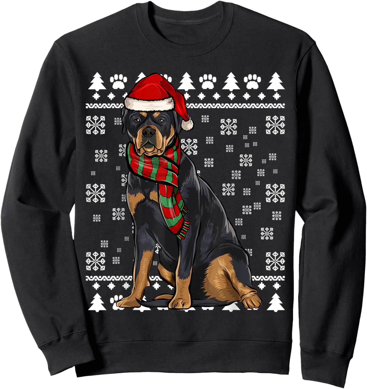 Rottweiler Dog Santa Hat Xmas Ugly Christmas Sweatshirt - Sweatshirt | Black