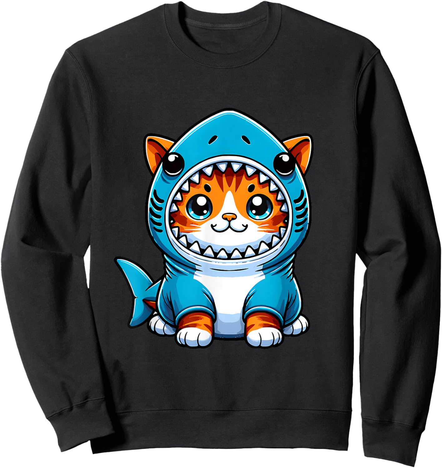 Funny Cute Cat in a Shark Costume Kawaii Neko Kids Sweatshirt - Sweatshirt | Black