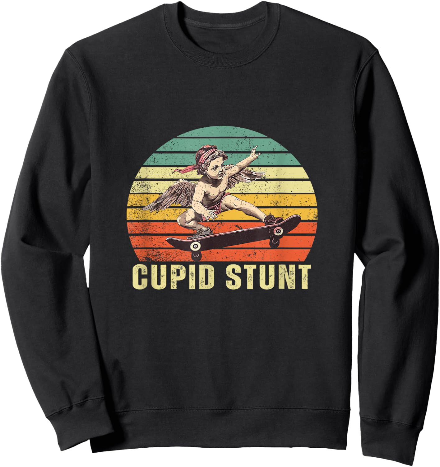 Retro Vintage Cupid Stunt Unhinged Cringe Funny Sweatshirt - Sweatshirt | Black