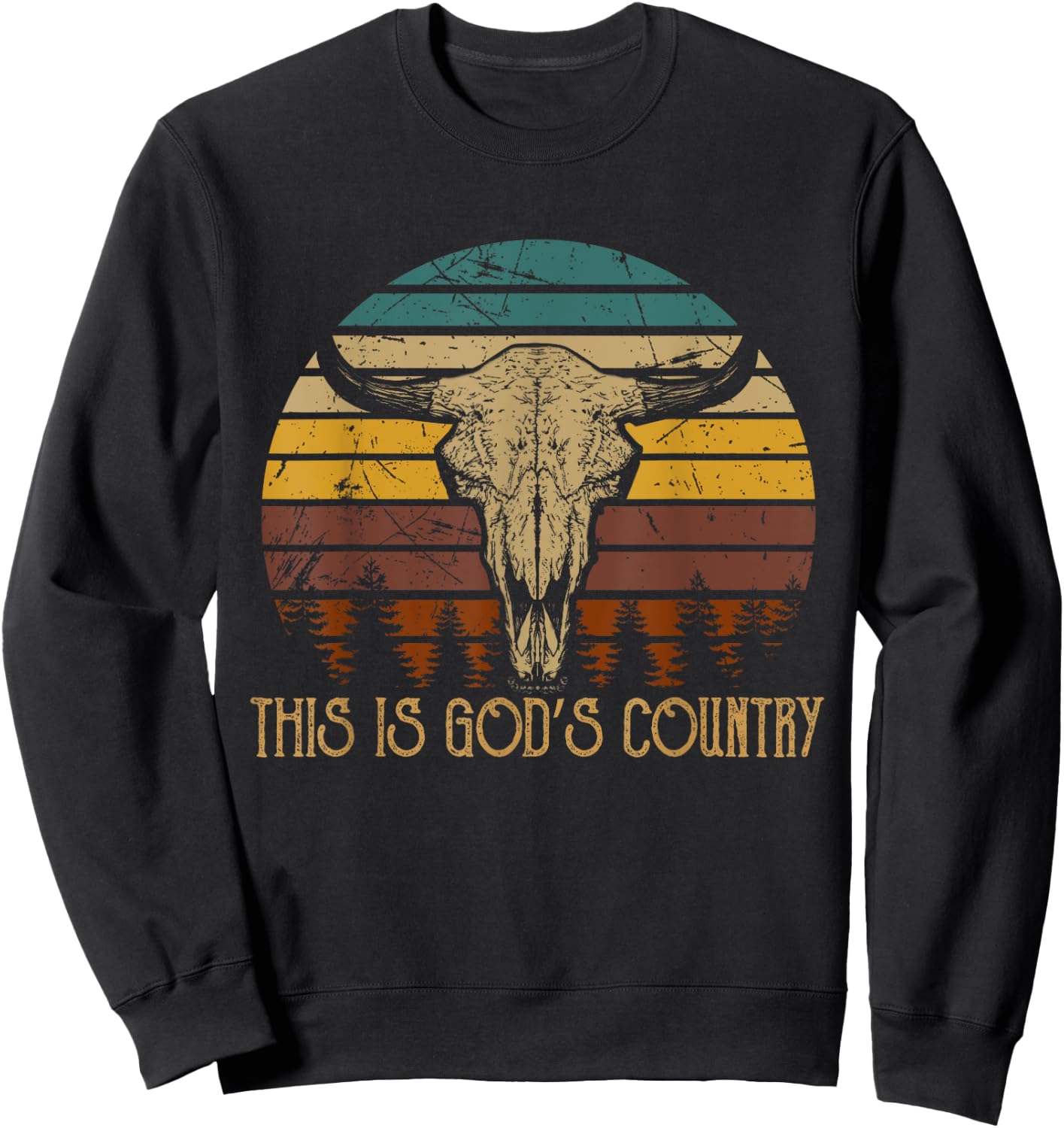 This Is God's Music Country Outfit Bull Skulls Western Howdy Sweatshirt - Sweatshirt | Black