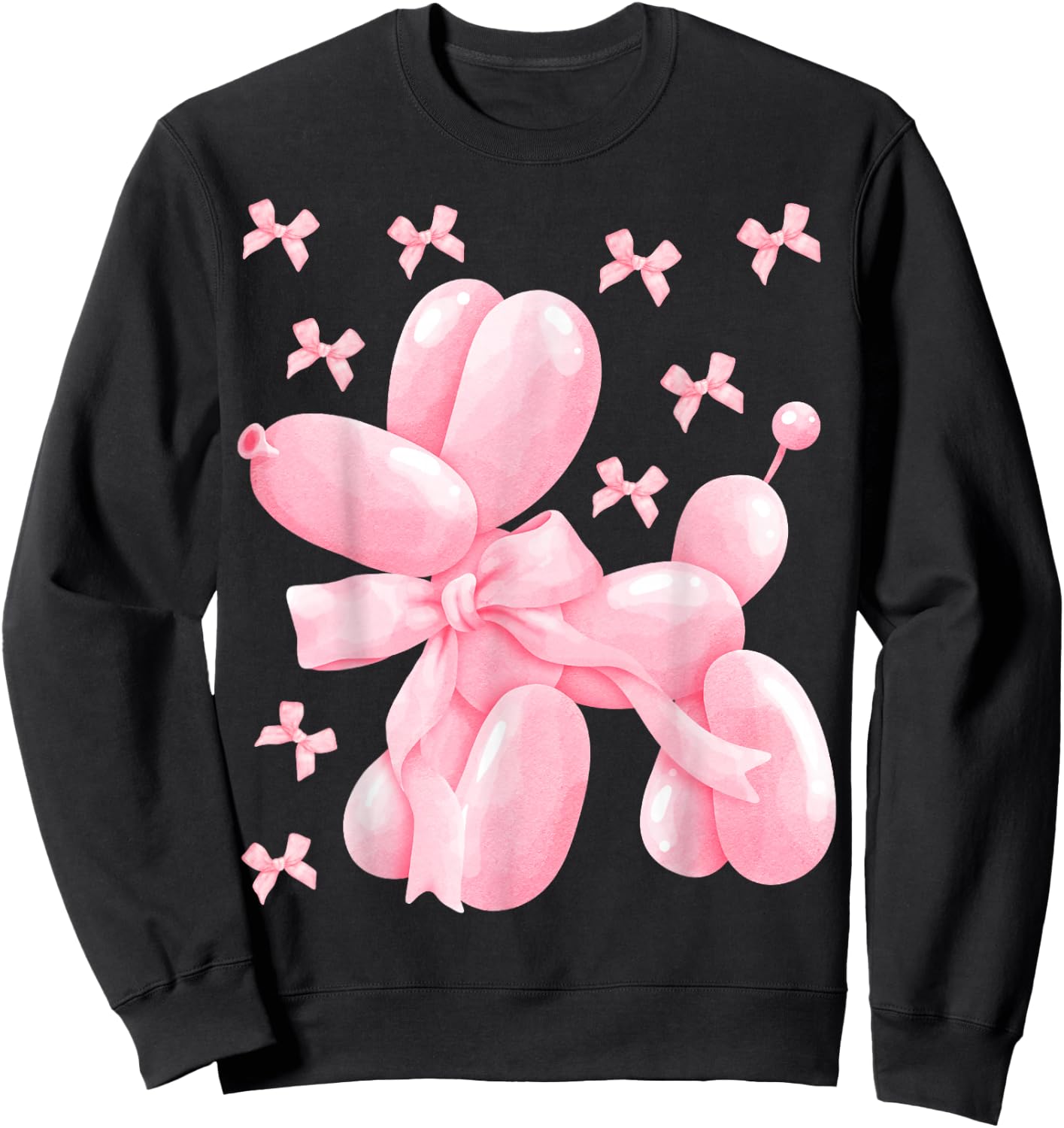 Pastel Pink Bow Balloon Dog Women Kids Girls Birthday Party Sweatshirt - Sweatshirt | Black