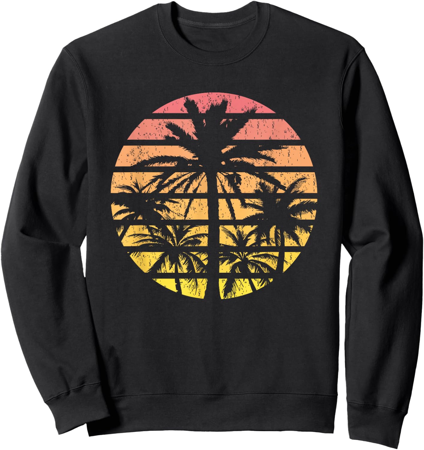 Palm Tree Retro Sunset Summer Beach Vintage Tropical Graphic Sweatshirt - Sweatshirt | Black