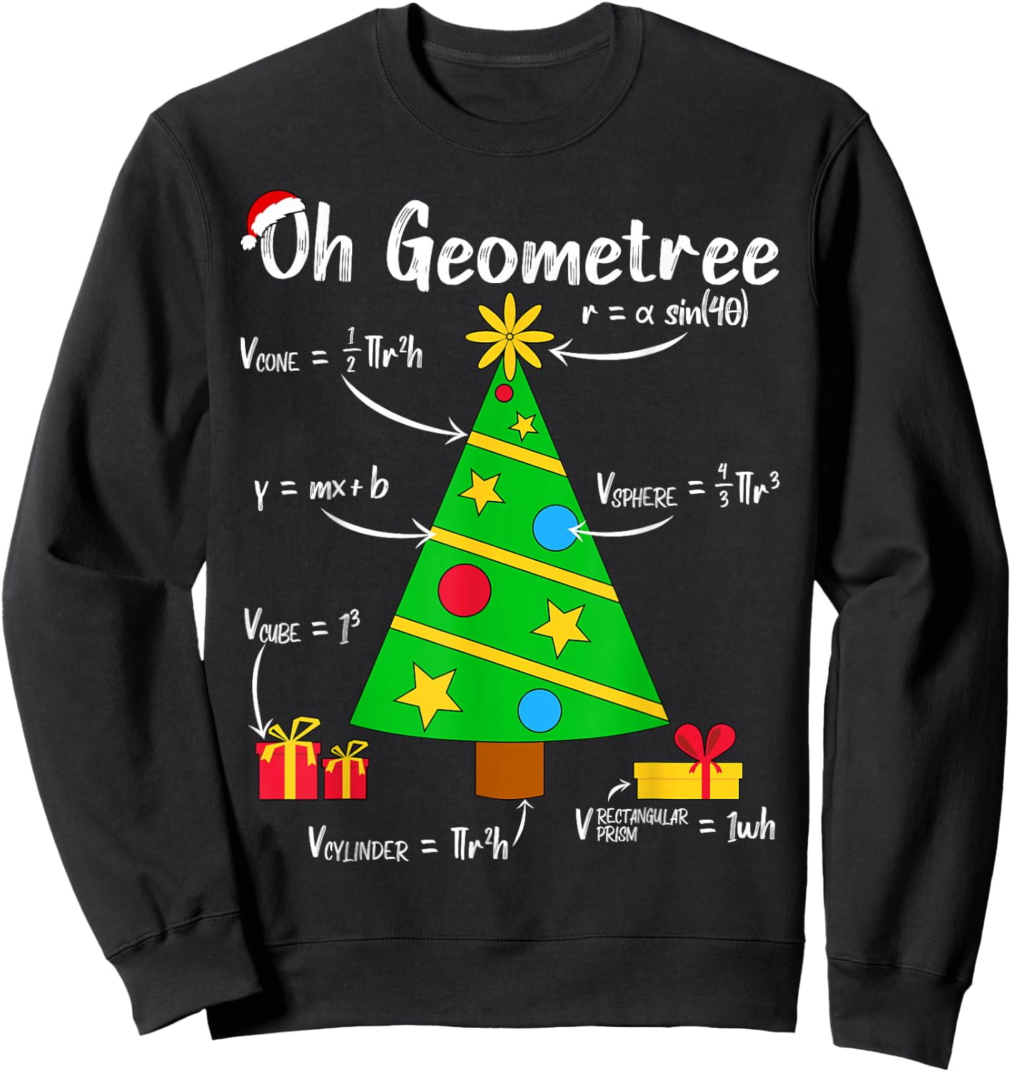 Oh Geometree Funny Christmas Tree Geometry Math Teacher Women Kids Sweatshirt - Sweatshirt | Black
