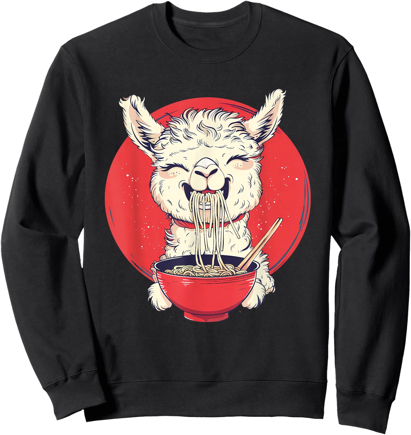 Llama Ramen Japanese Noodles Funny Llama Eating Ramen Sweatshirt - Sweatshirt | Black