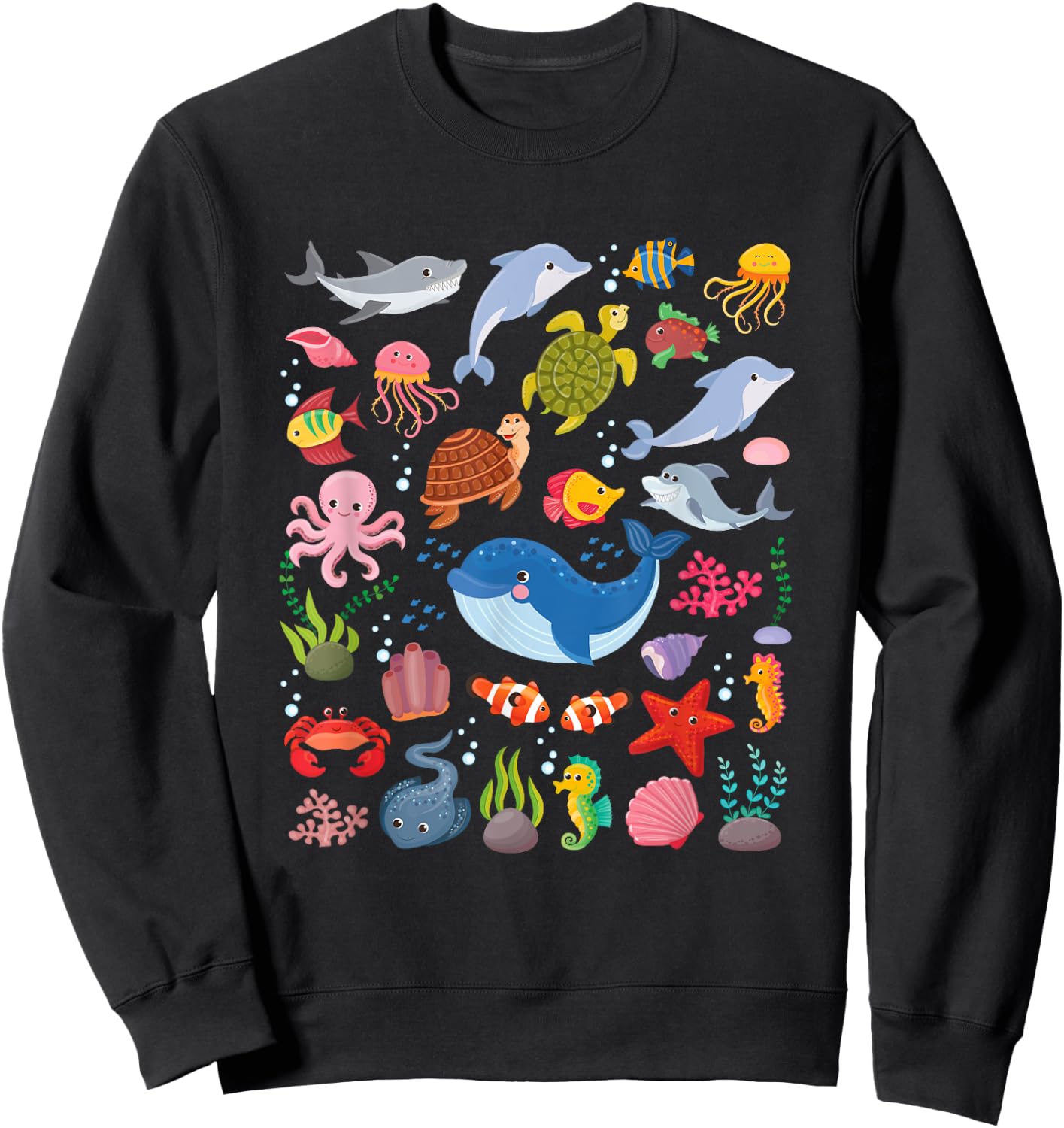 Cute Sea Animals Kids Children Ocean Creatures Clownfish Sweatshirt - Sweatshirt | Black