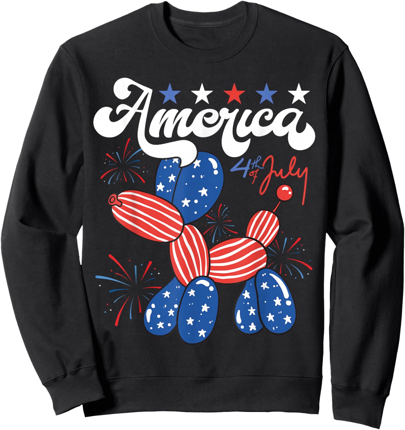 Funny Balloon Dog Fourth of July Patriotic American USA Flag Sweatshirt - Sweatshirt | Black
