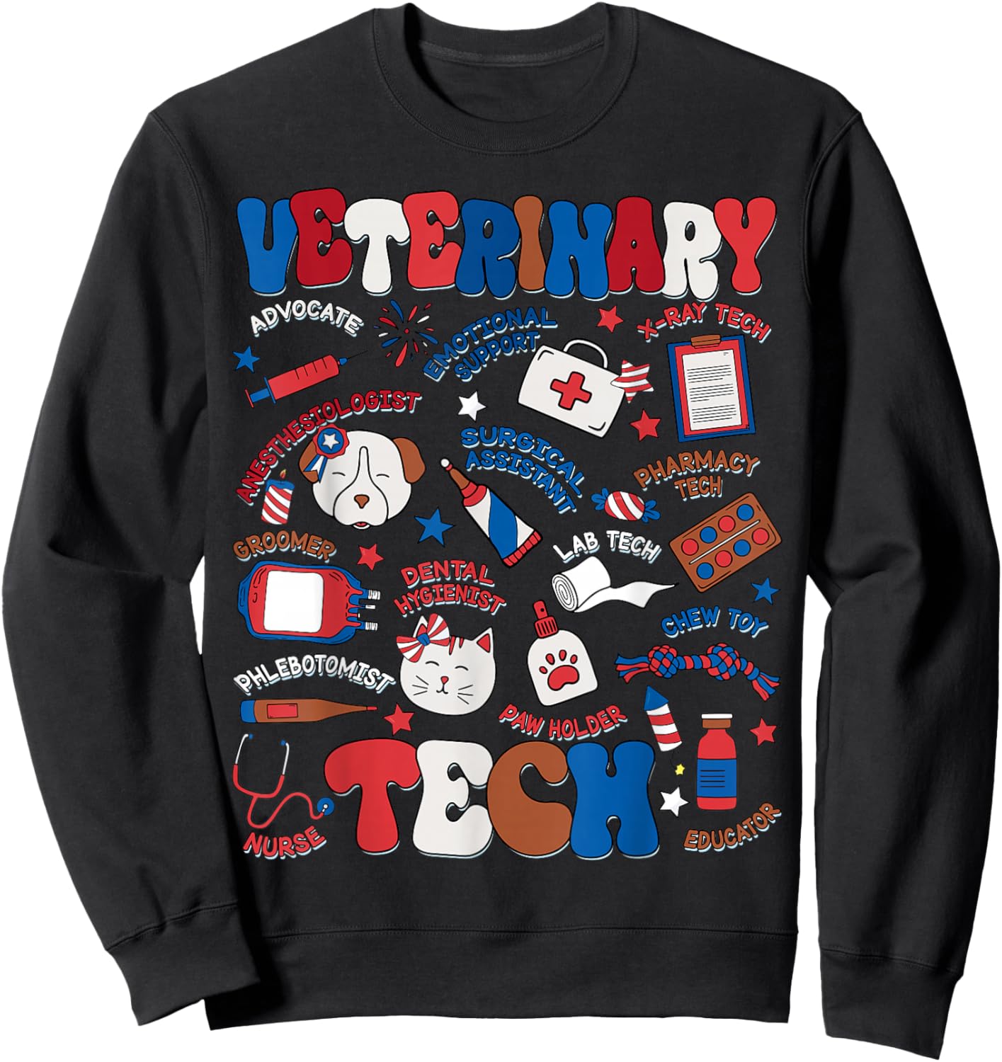 Retro Veterinary Tech Independence Day Patriotic Vet Tech Sweatshirt - Sweatshirt | Black