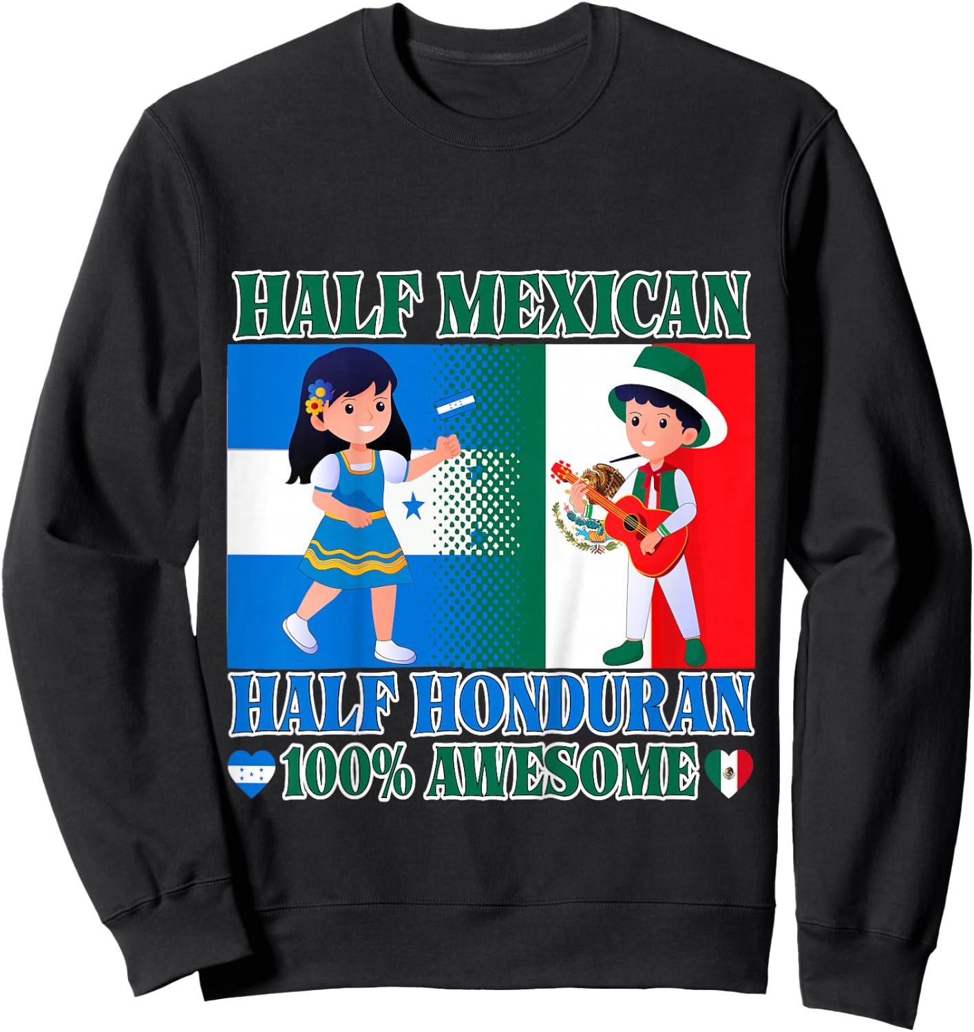Kids Half Mexican Half Honduran Mexico Flag Root Toddler Girl Boy Sweatshirt - Sweatshirt | Black