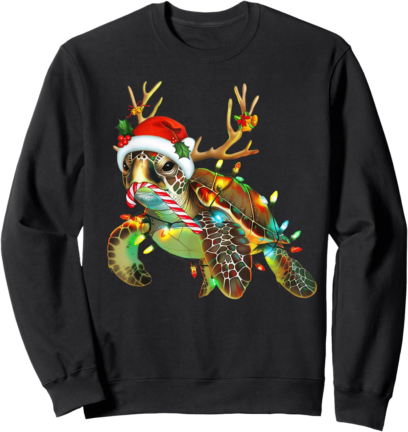 Sea Turtle Christmas Lights Santa Hat Merry Christmas 2024 Sweatshirt - Sweatshirt | Black