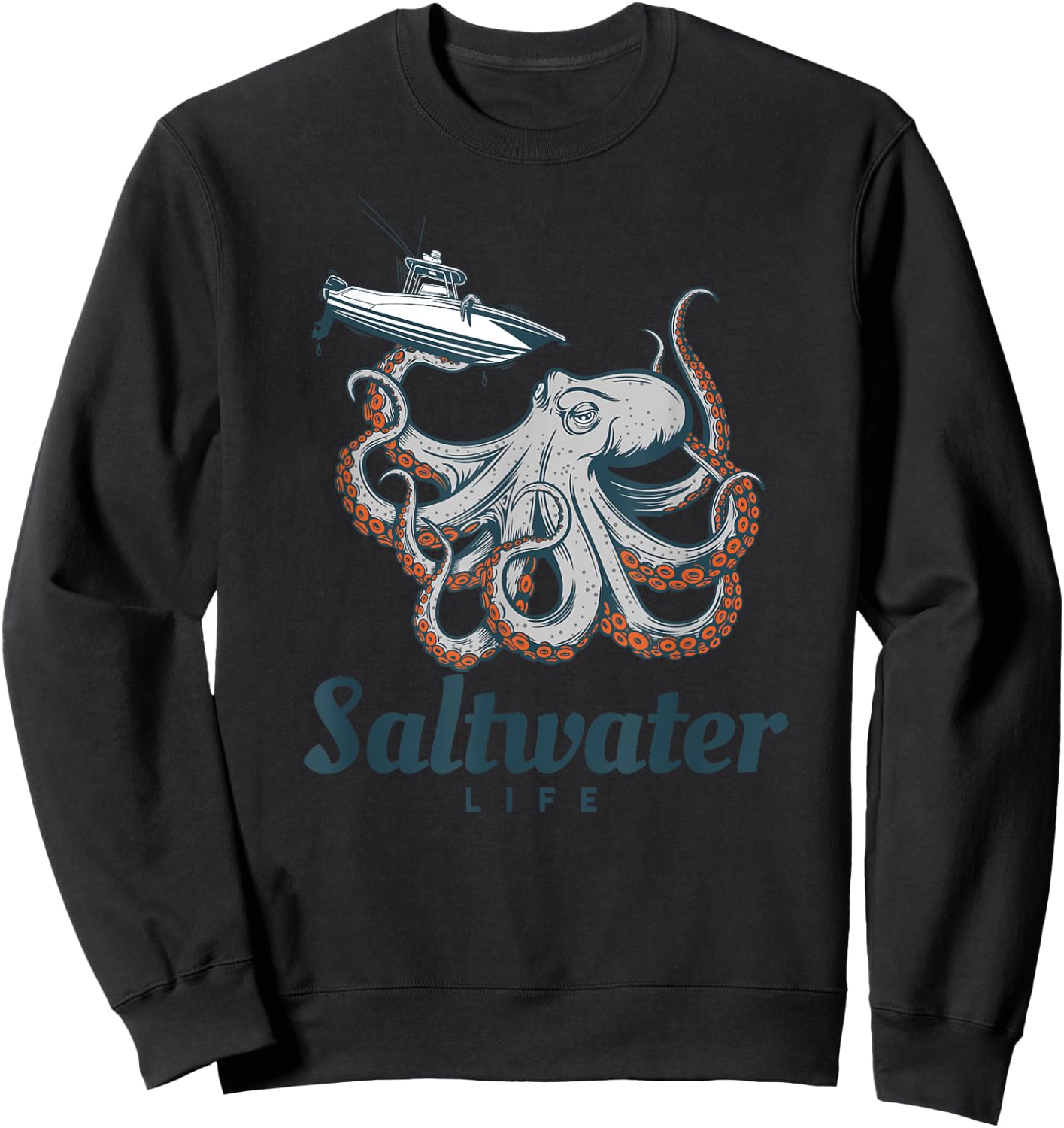 Saltwater Life Saltwater Octopus Holding a Boat Sweatshirt - Sweatshirt | Black