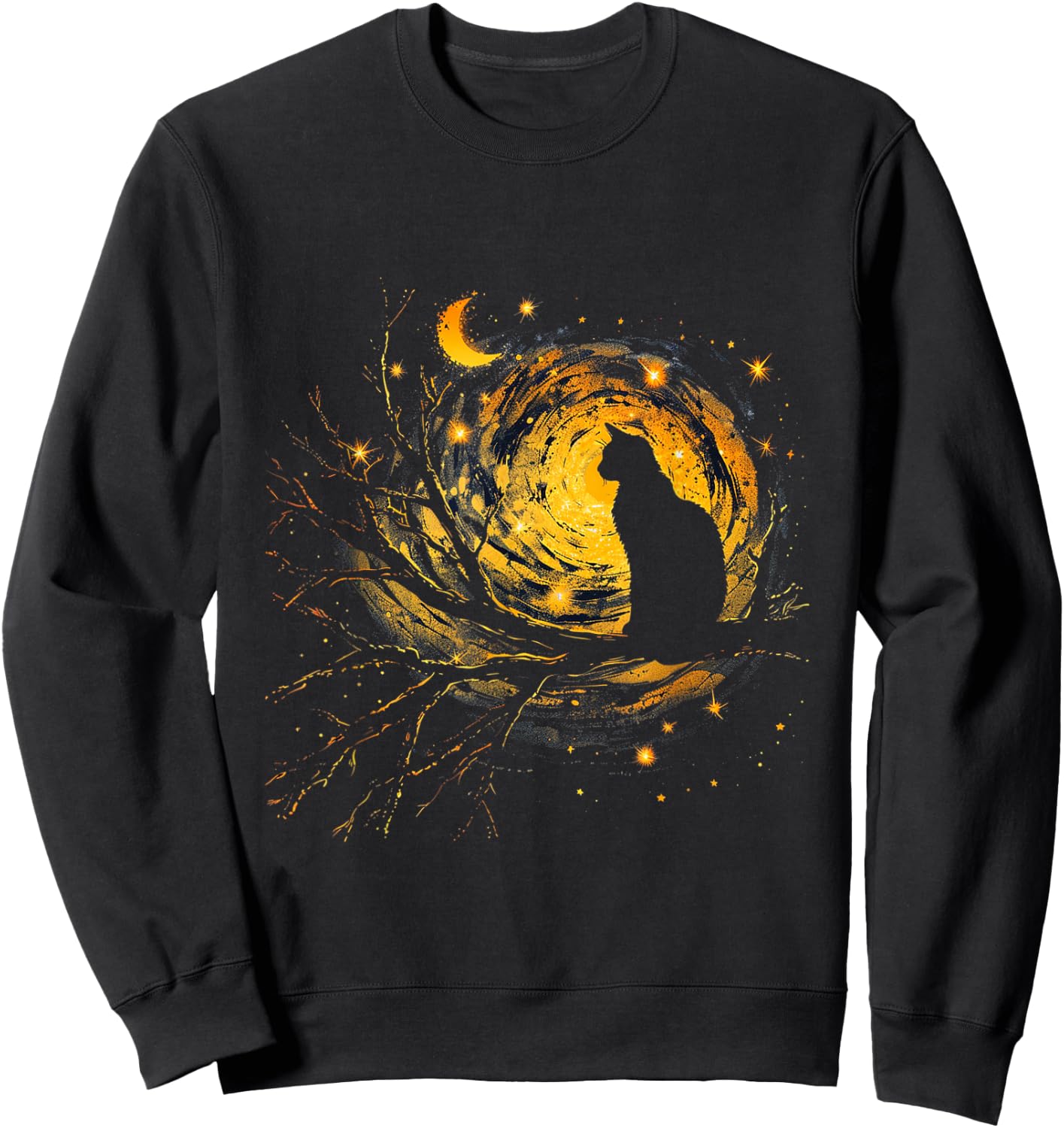 Cat Starry Night Van Gogh Cat for Cat Lover Cat Mom Cat Dad Sweatshirt - Sweatshirt | Black