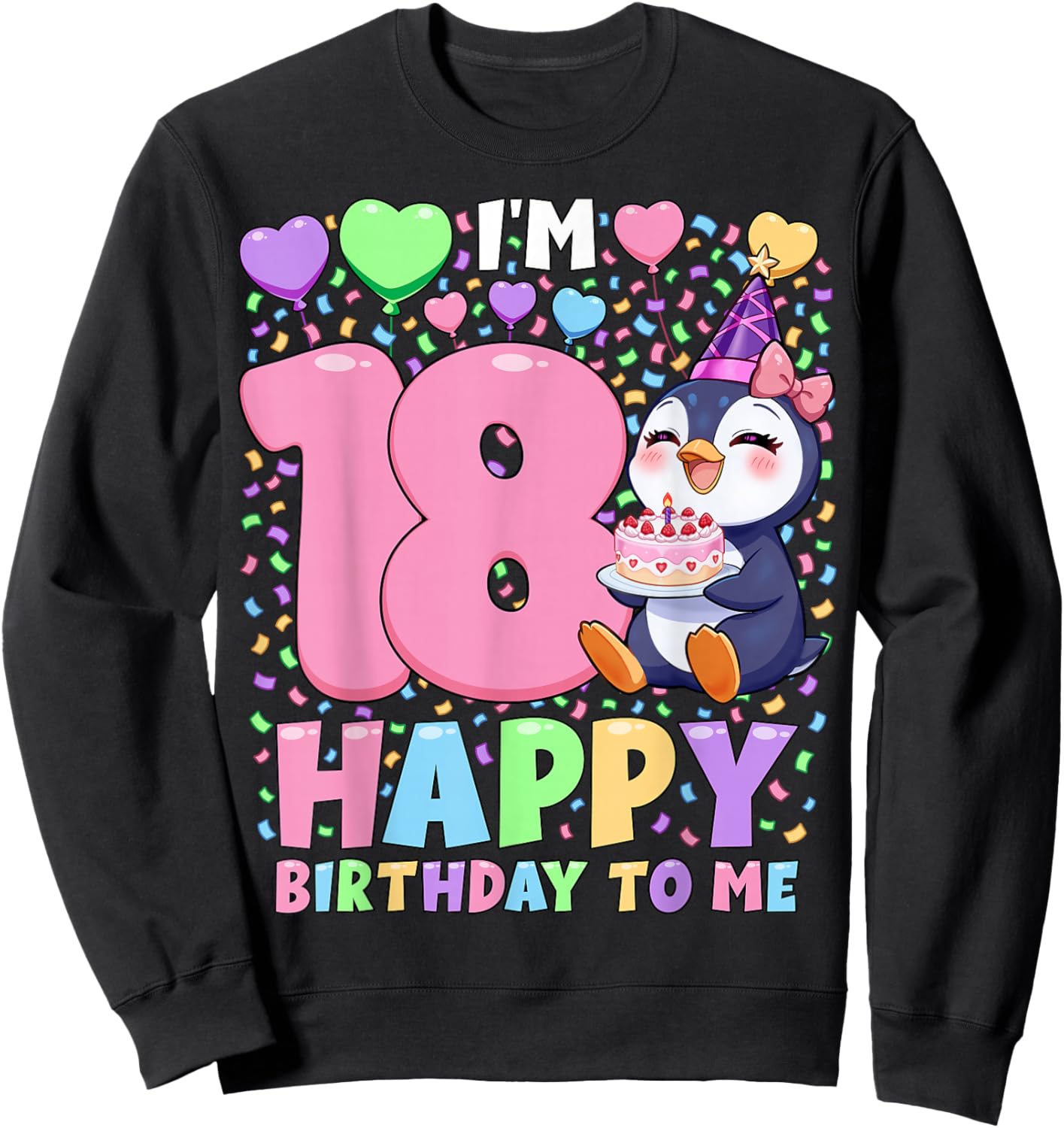 Penguin Birthday Party Shirt | Girls 18th Birthday Penguin Sweatshirt - Sweatshirt | Black