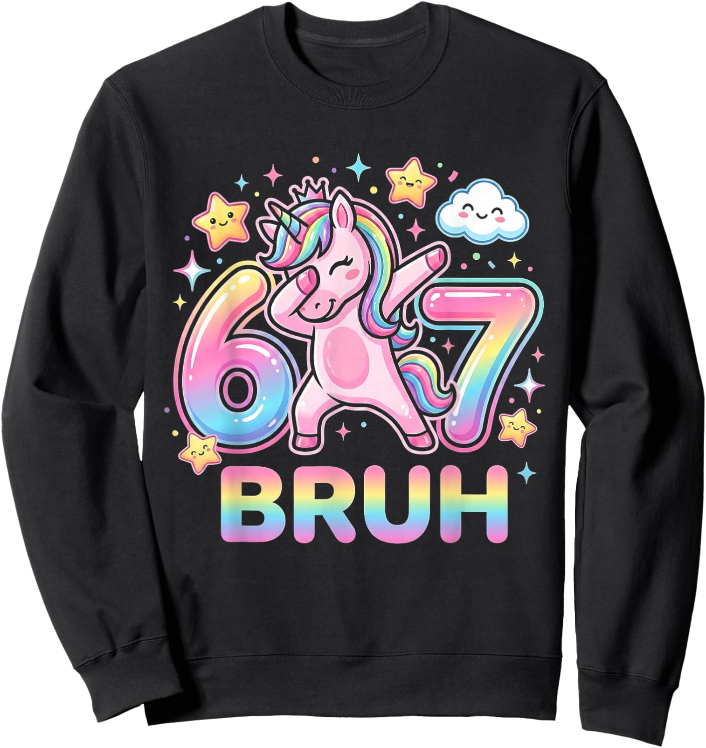 67 Unicorn for Girls Six Seven Bruh Meme Brainrot Funny Boys Sweatshirt - Sweatshirt | Black
