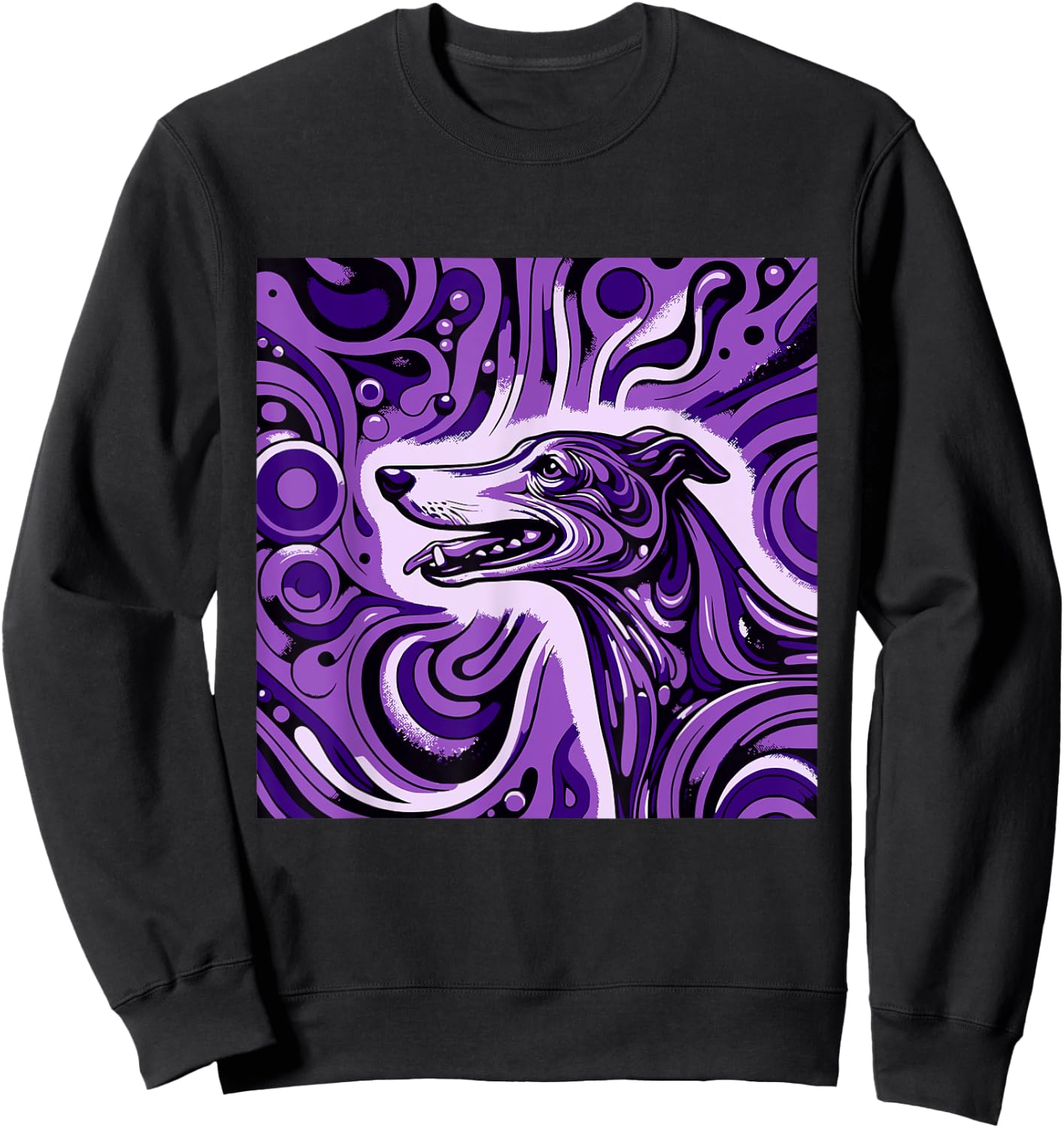 Psychedelic Trippy Rave Purple Dog Greyhound Whippet Women Sweatshirt - Sweatshirt | Black