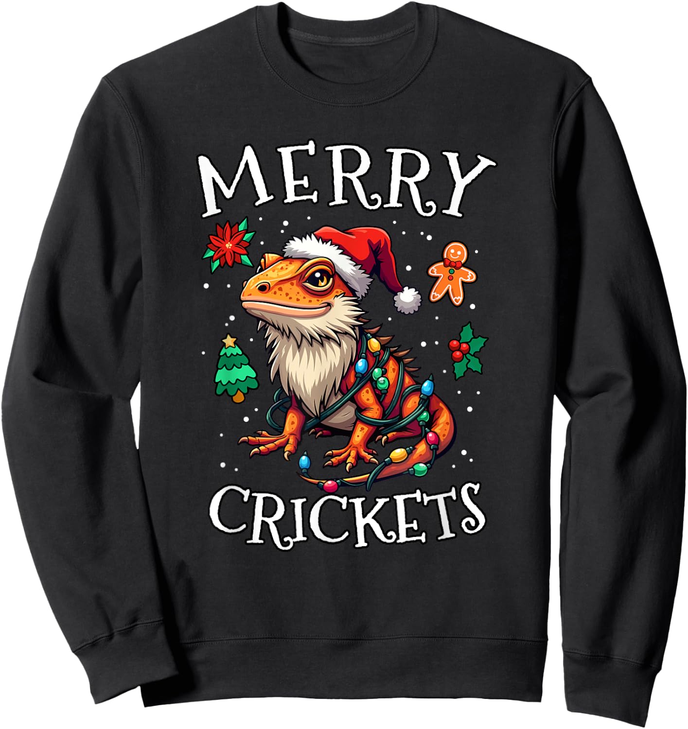 Bearded Dragon Christmas Lights Merry Crickets Sweatshirt - Sweatshirt | Black