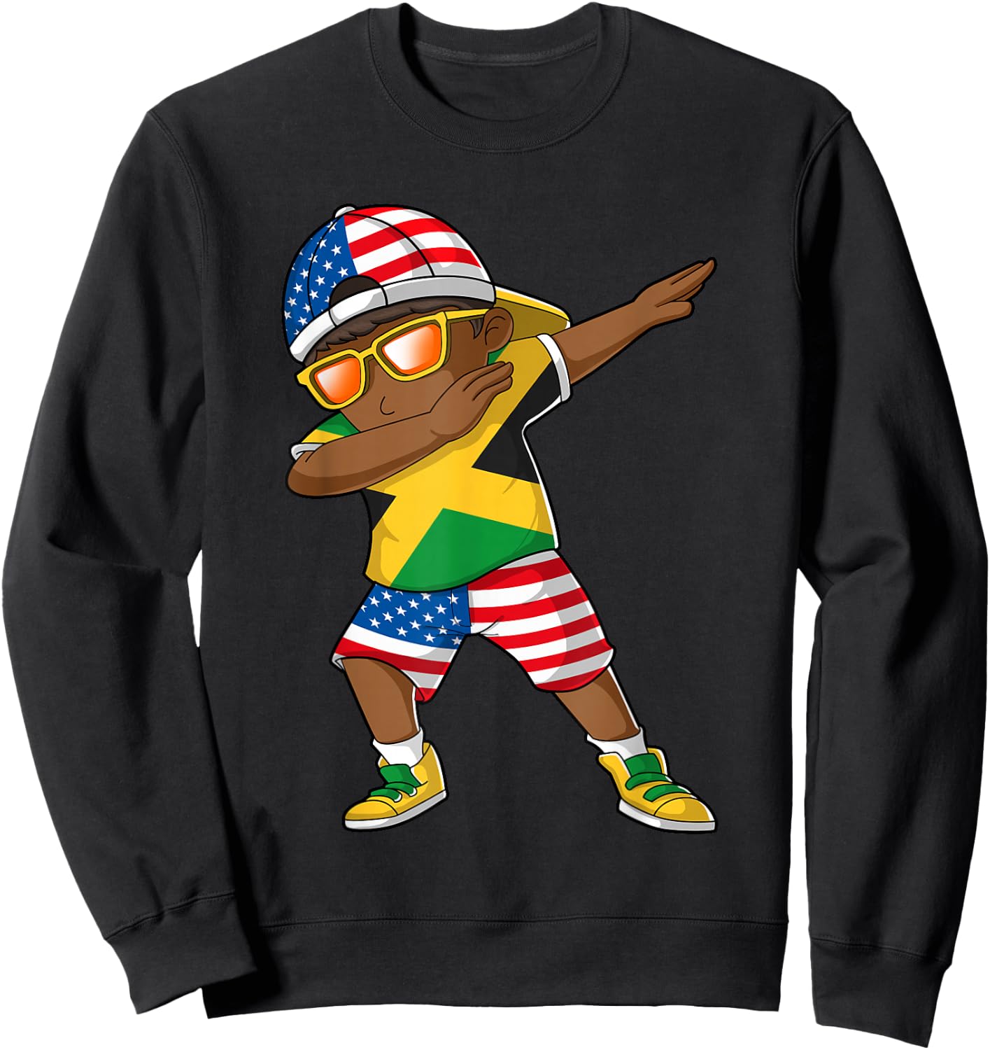 Half American Half Jamaican Boy Kid Jamaica Flag Patriotic Small Sweatshirt - Sweatshirt | Black